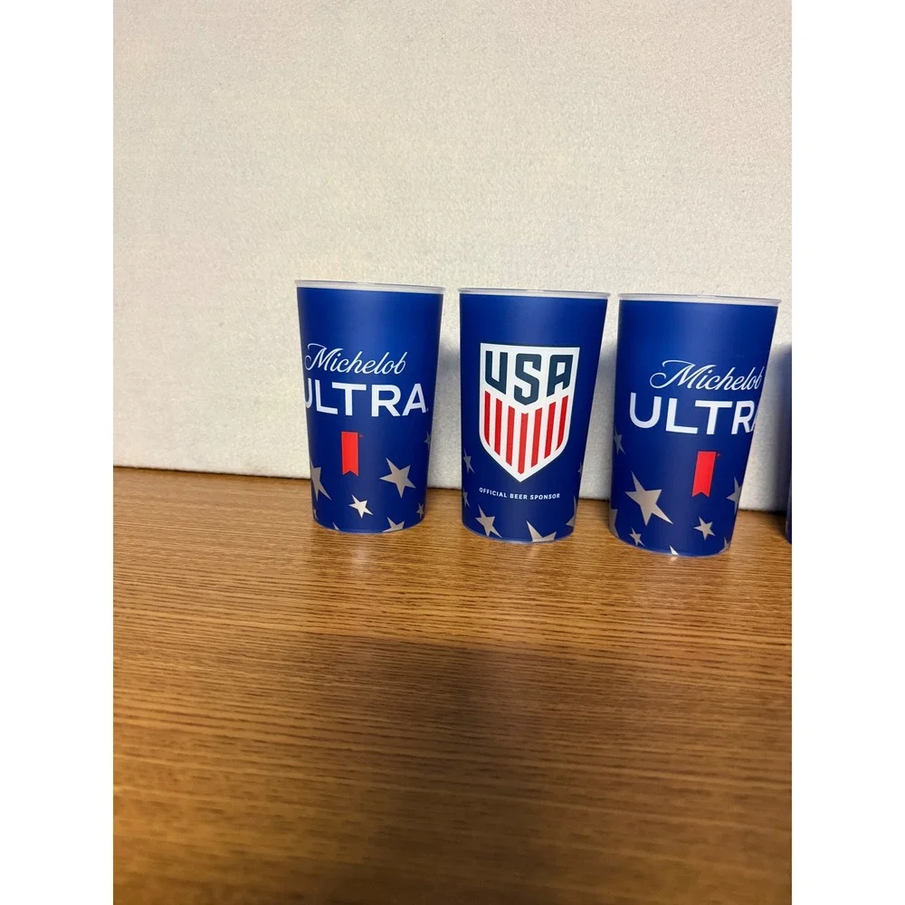 Michelob ULTRA Team USA Soccer Plastic Cups Blue Patriotic Stars Set of 5